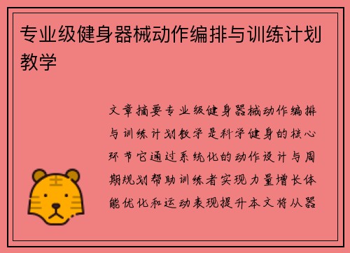 专业级健身器械动作编排与训练计划教学