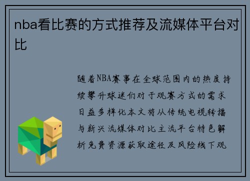 nba看比赛的方式推荐及流媒体平台对比
